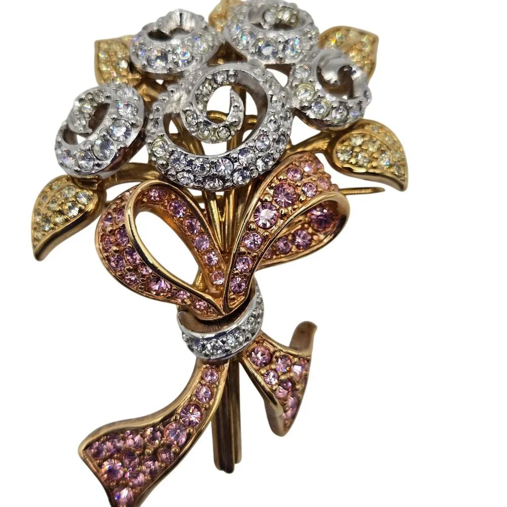 Swarovski Crystal Brooch Flower Bouquet Pink Cancer Awareness Compassion 98 Sign - Picture 2 of 13